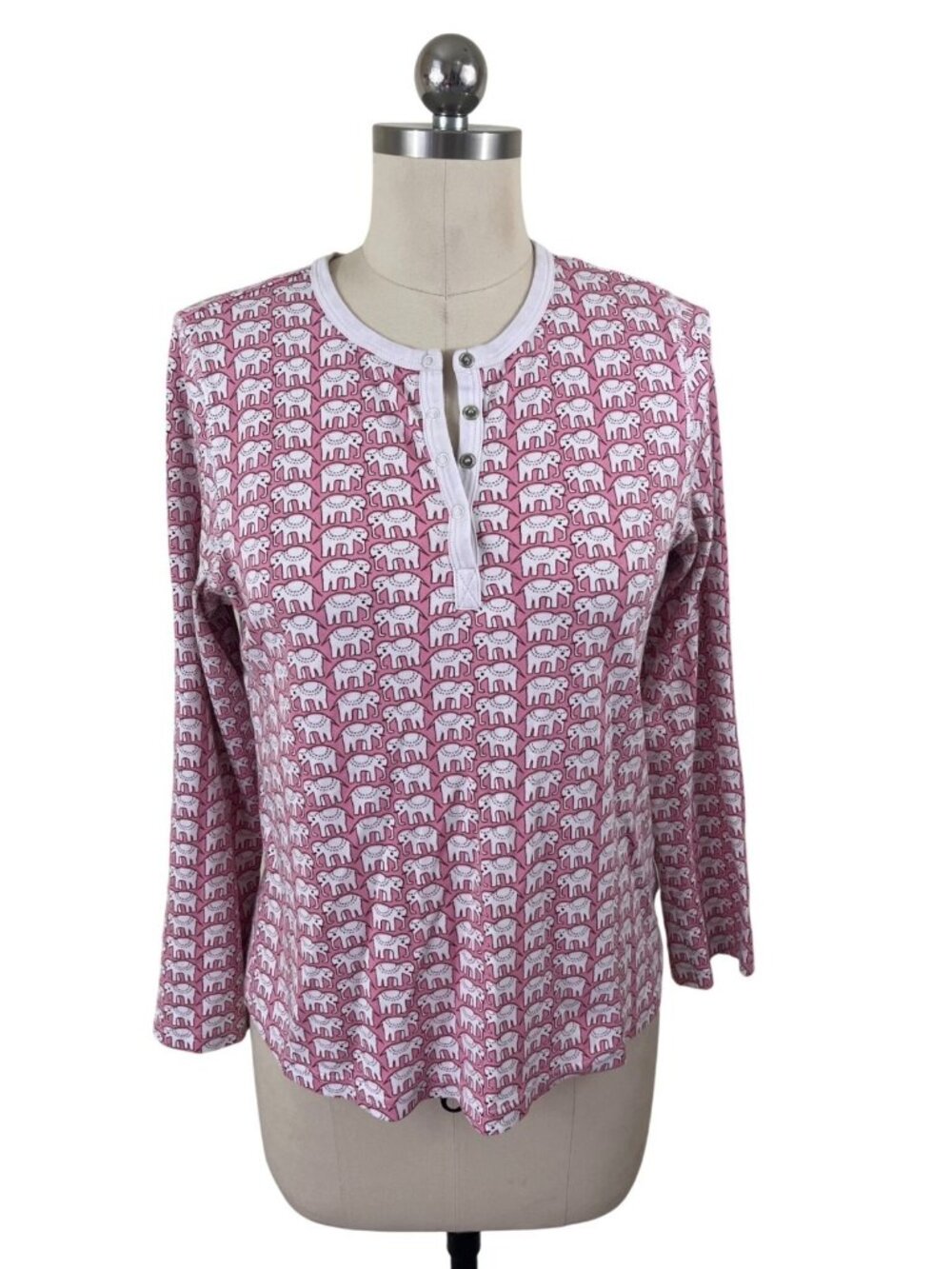 Roller Rabbit Elephant Pajama Top Womens XS Pink Long Sleeve Boho Whimsical
